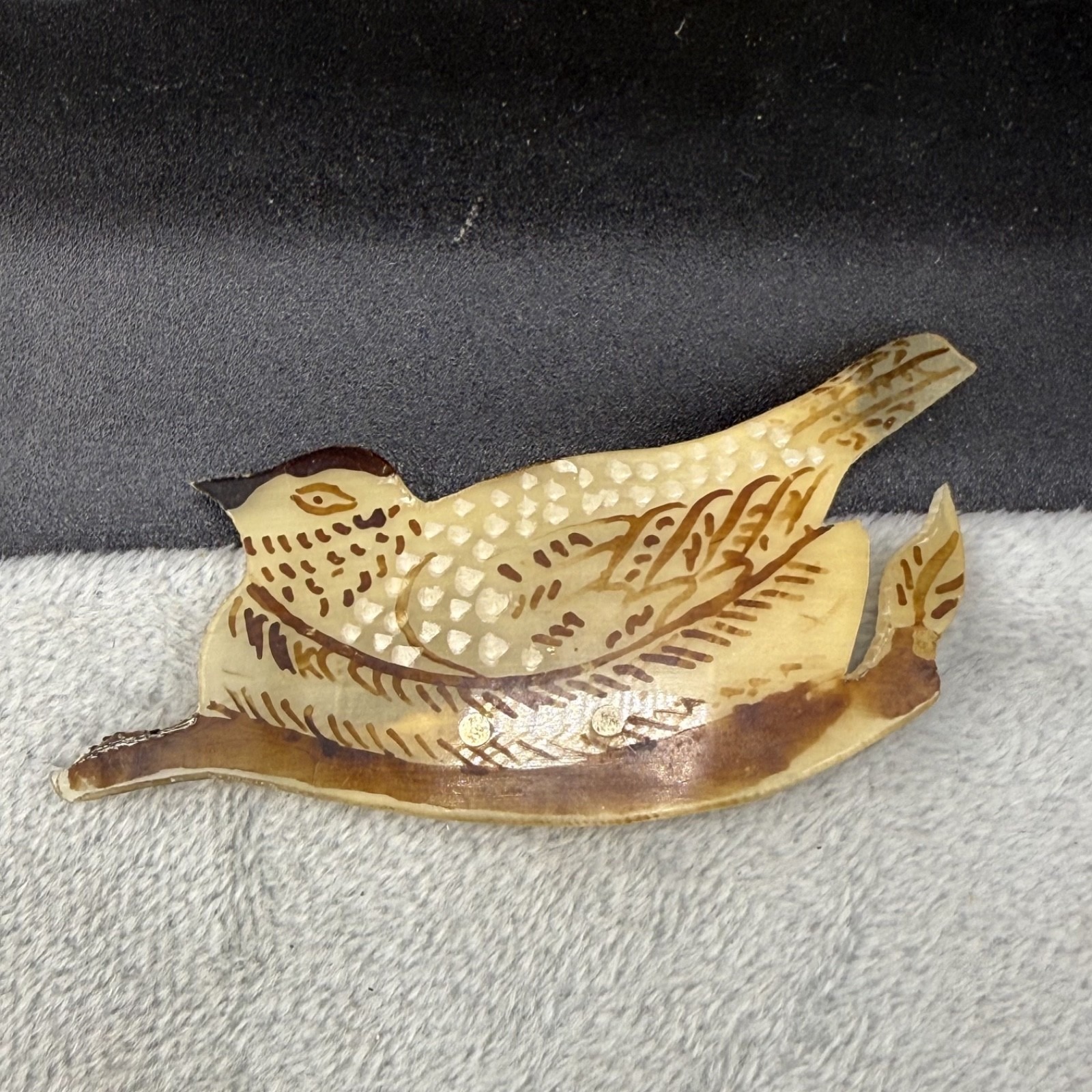Vintage Brooch Carved Bird Nesting